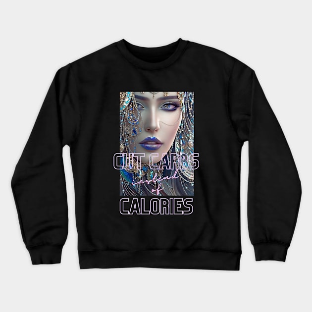 Cut Carbs instead of Calories (woman blue lips) Crewneck Sweatshirt by PersianFMts